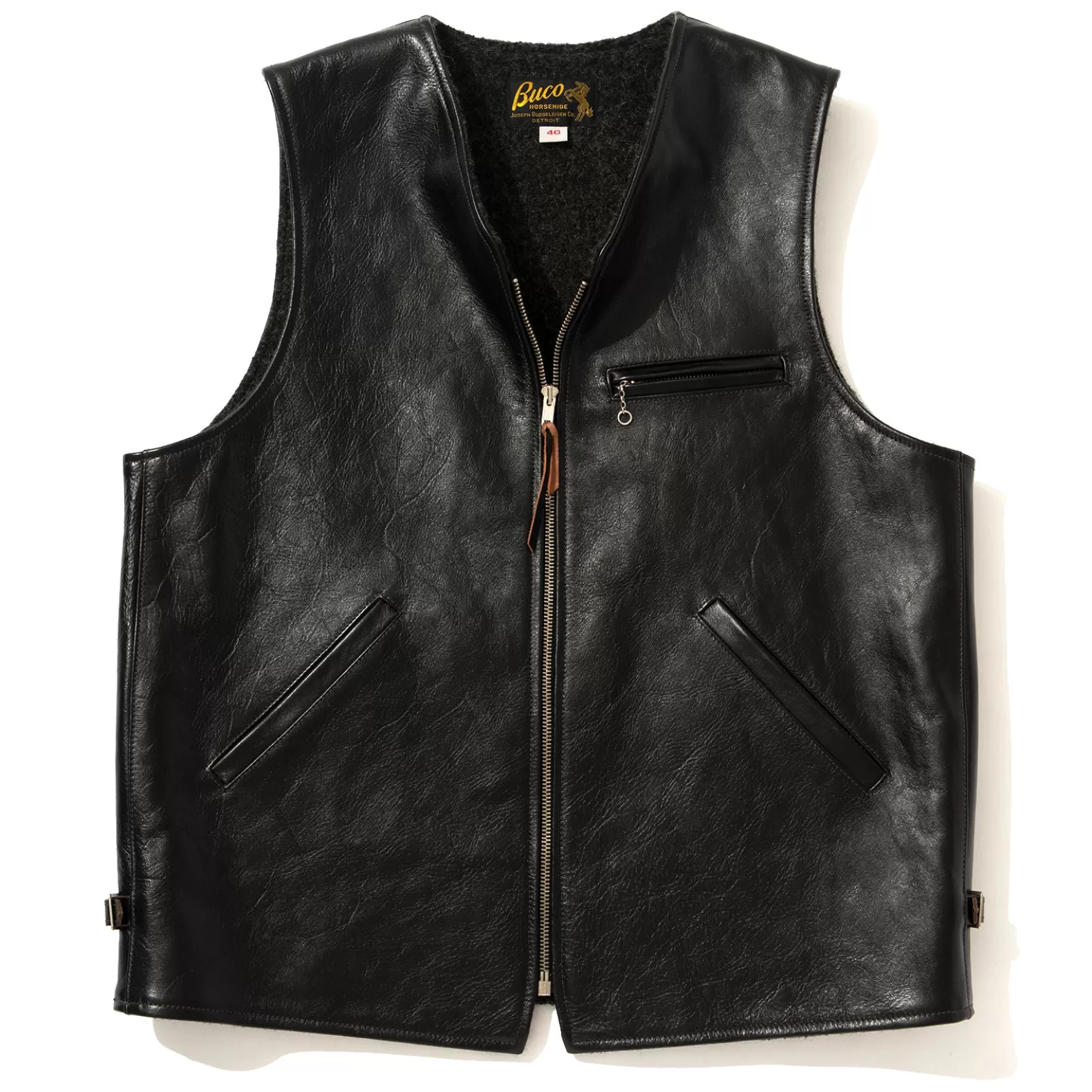 Vests | Leather<The Real McCoy's BUCO LEATHER ALPACA VEST BLACK