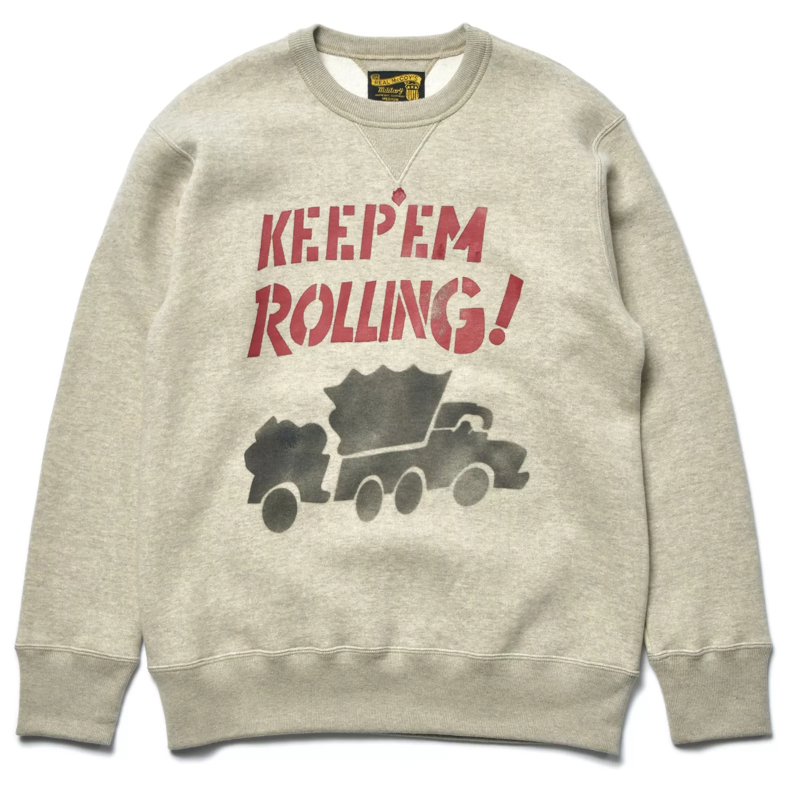 Sweatshirts<The Real McCoy's MILITARY PRINT SWEATSHIRT / RED BALL HIGHWAY OATMEAL