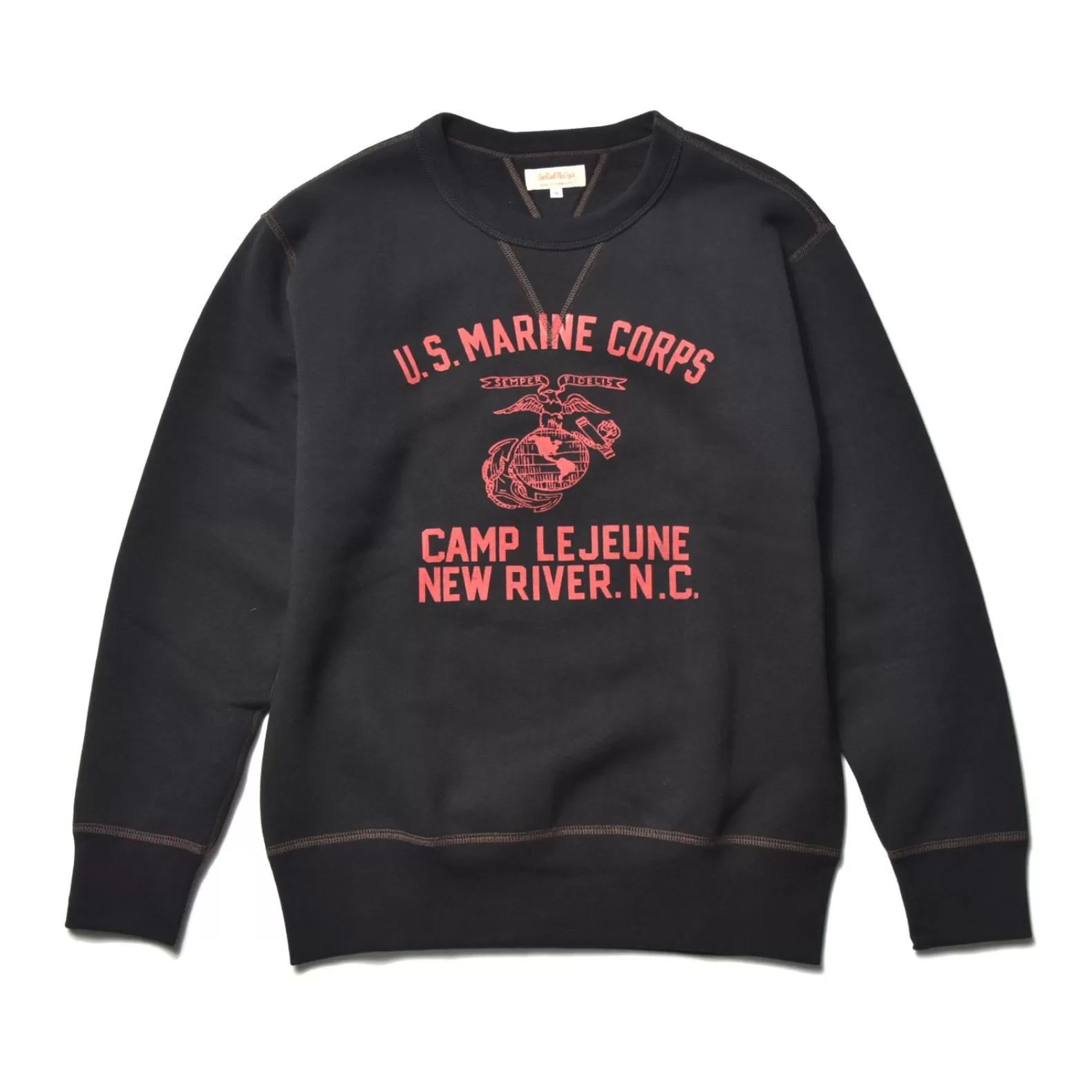 Sweatshirts<The Real McCoy's MILITARY PRINT SWEATSHIRT / USMC CAMP LEJEUNE BLACK