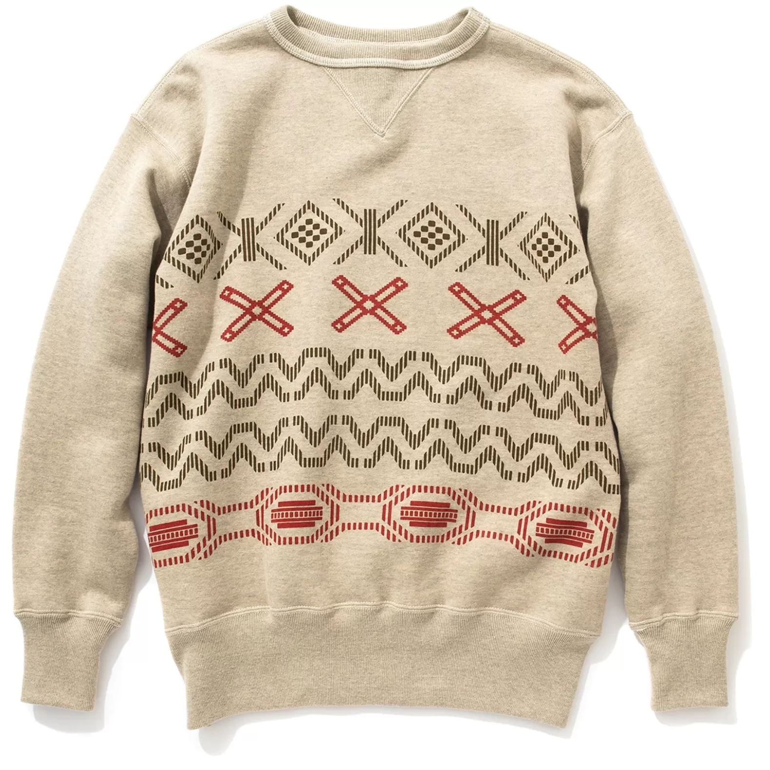 Sweatshirts<The Real McCoy's PRINTED NATIVE PATTERN SWEATSHIRT OATMEAL