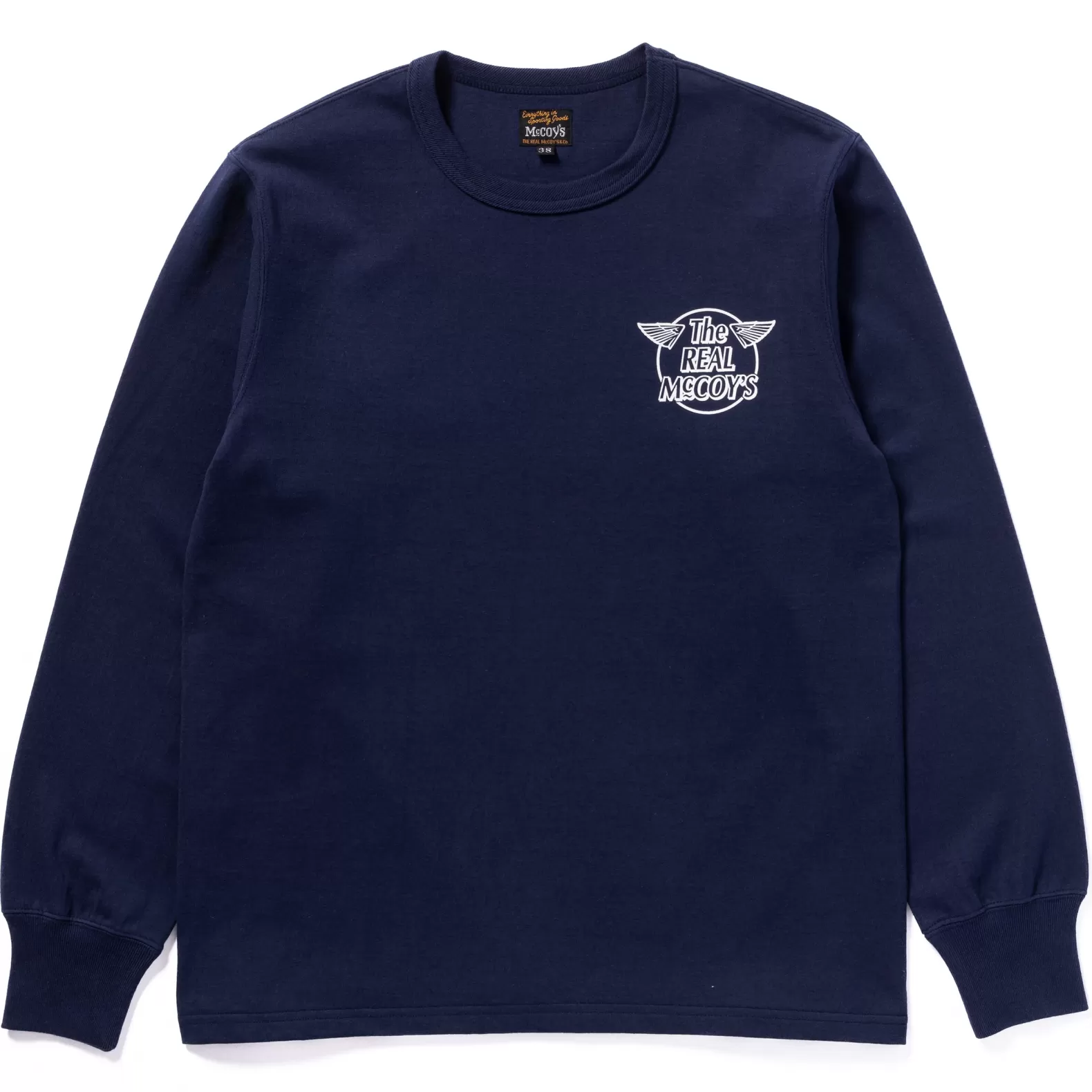 T-shirts<The Real McCoy's LOGO TEE L/S ‘WHITE LOGO’ NAVY