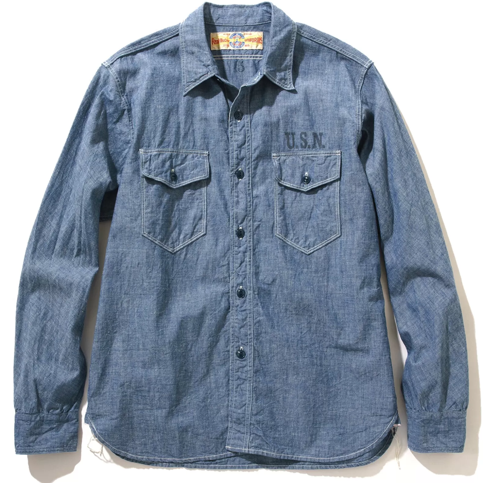 Shirts<The Real McCoy's U.S.N. CHAMBRAY SHIRT L/S (STENCIL) Blue(Stencil)